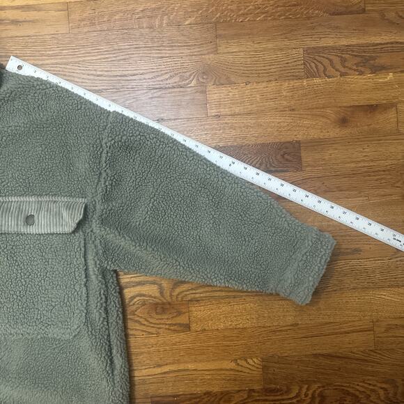 Zara Women's Green Sherpa Jacket With Pockets Size Large Corduroy Accents - Picture 9 of 11